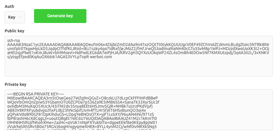 Generate SSH key for server.